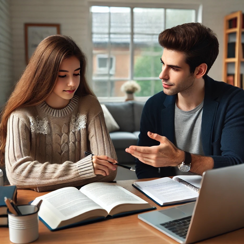 A tutor guiding a student.